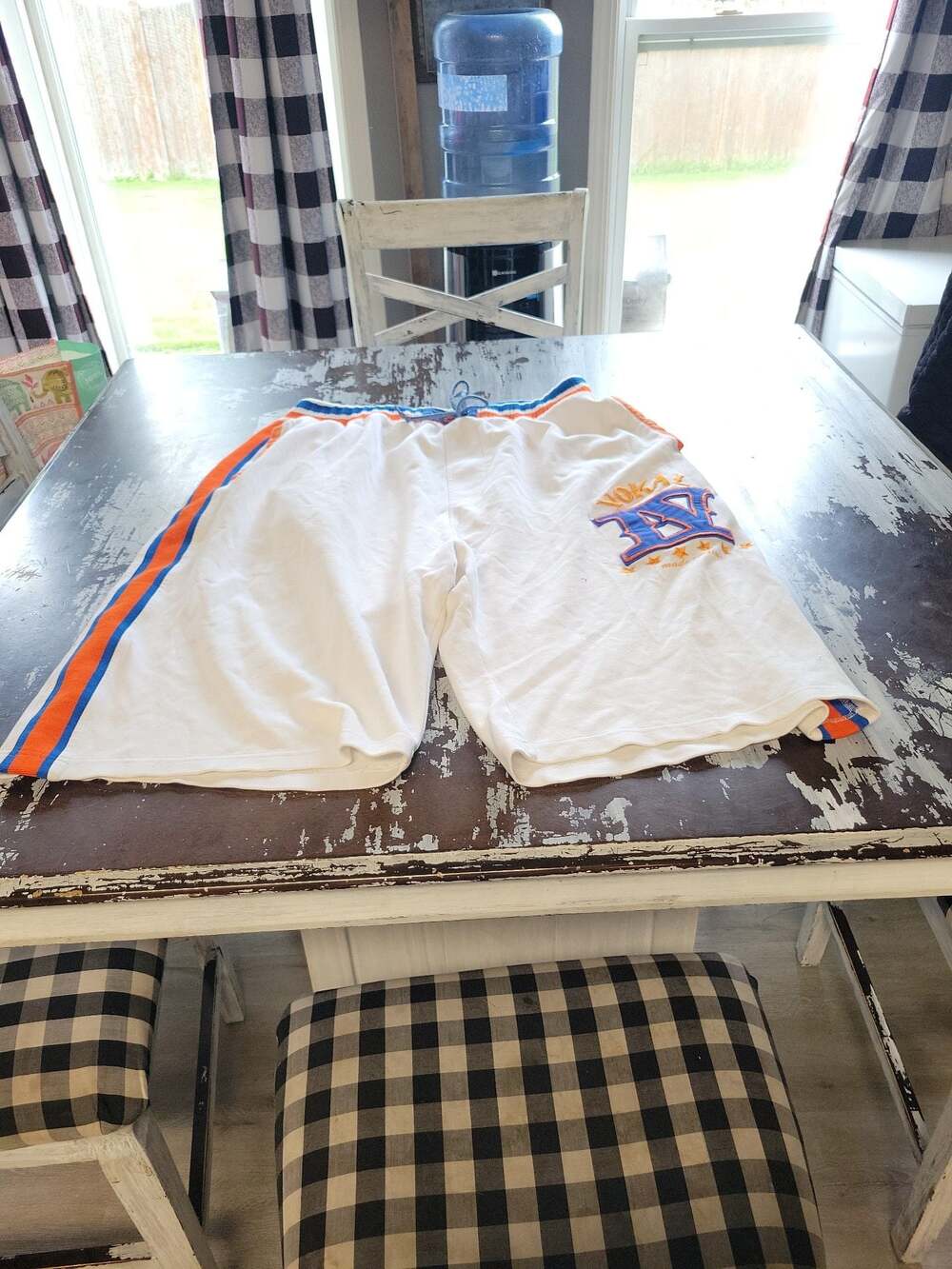 Vokal Classics Men's Embroidered Athletic Basketball Shorts White/Blue/Orange Si